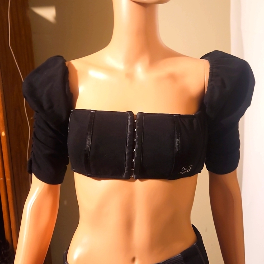 So Real Black Corset Puff Sleeve Crop Top